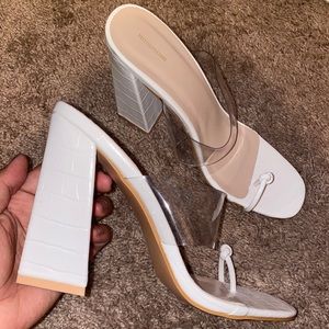 PLT White Snakeskin Heels